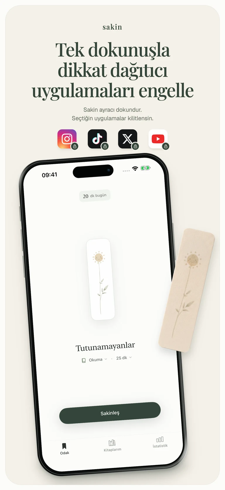 Tek dokunuşla dikkat dağıtıcı uygulamaları engelle: Instagram, TikTok, X ve YouTube için kilit simgeleri ve sakin ana ekranı